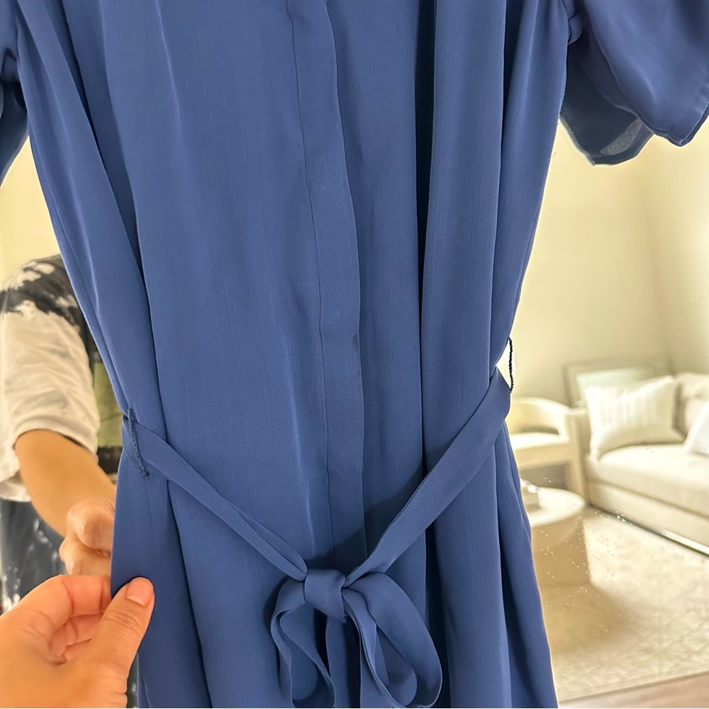 Joie Blue Silk Button Down Waist Tie Belted Dress Peasant Cottage Coastal S - Picture 3 of 6